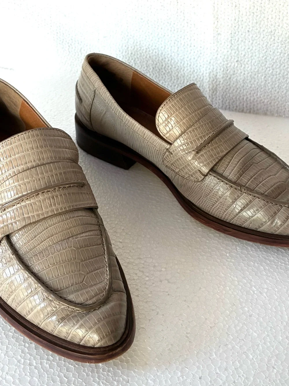 SARTO By Franco Sarto Tan Croc-Embossed Leather Penny Loafers